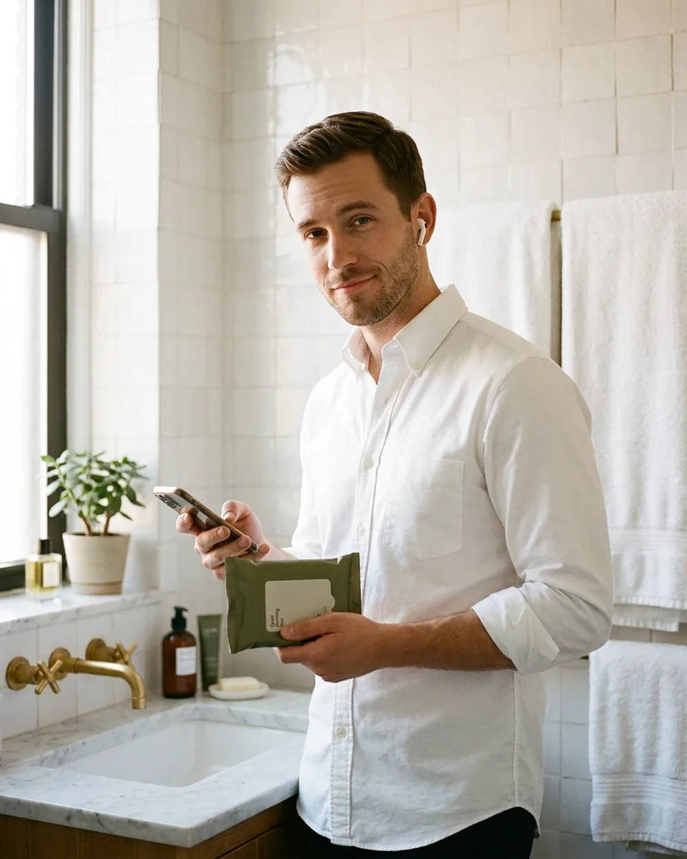 The Founder, holding a Daily pack