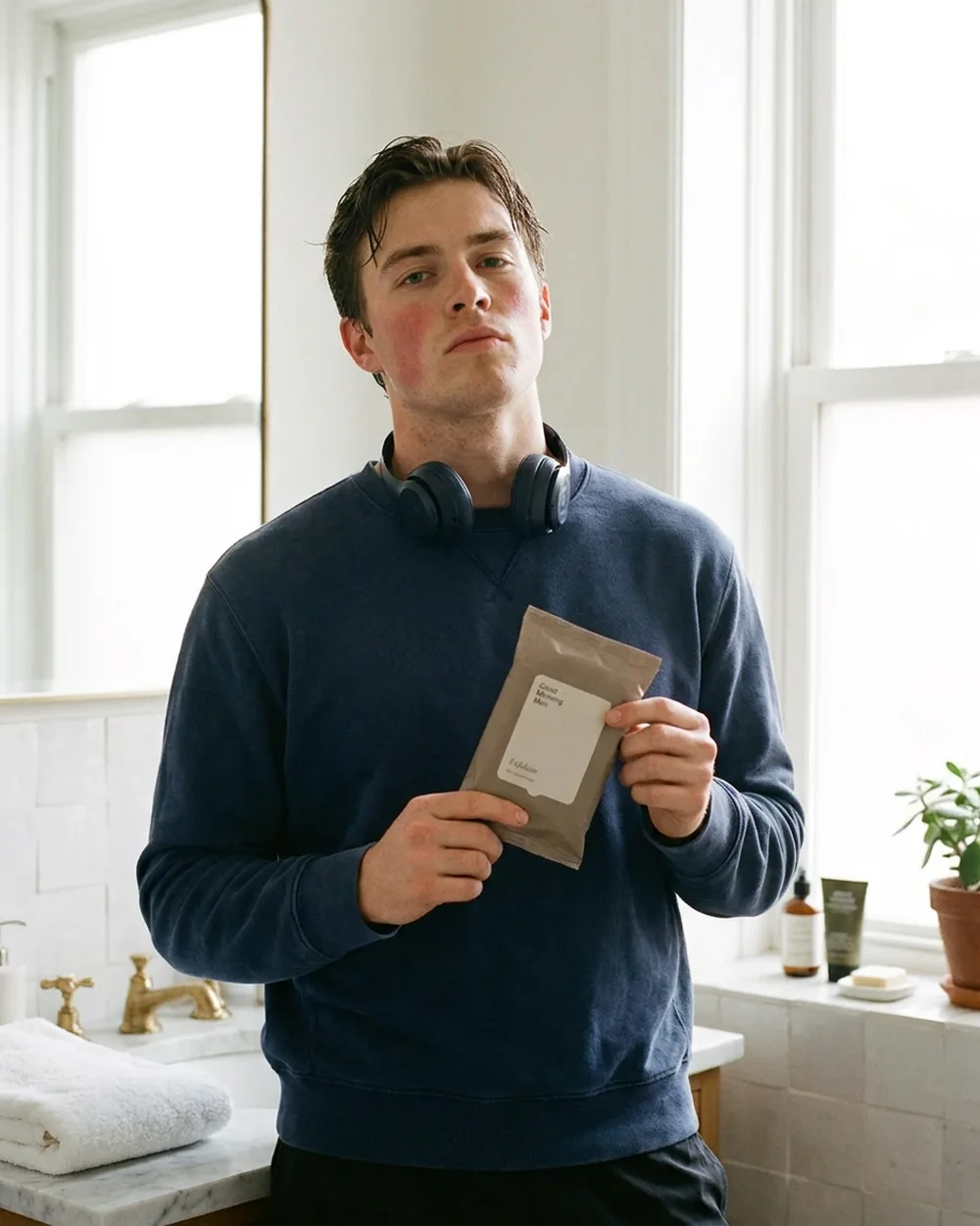 The Athlete, holding a Exfoliate pack